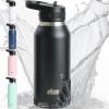 GORILLA GRIP Heavy Duty Insulated Water Bottle, 40 oz, Leakproof Flip Straw, Stainless Steel Wall Keeps Drink Cold Up to 8 Hours, Dent Resistant Tumbler, BPA-Free Travel Bottles, Dishwasher Safe Black(Black)