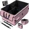 GORILLA GRIP Large Capacity Sturdy Trunk Storage Organizer, Slip and Water Resistant Collapsible Organization Container, Holiday Gifts for Men, Women, Multi Compartment Car or SUV Accessories, Black(Pink)