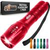 GORILLA GRIP Powerful LED Tactical Flashlight, 750 FT High Lumens 5 Adjustable Modes, Water Resistant, Ultra Bright Zoom Flashlights, Small Mini Flash Light, Camping, Night Dog Walking, Black(Red)