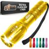 GORILLA GRIP Powerful LED Tactical Flashlight, 750 FT High Lumens 5 Adjustable Modes, Water Resistant, Ultra Bright Zoom Flashlights, Small Mini Flash Light, Camping, Night Dog Walking, Black(Yellow Gold)