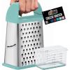 GORILLA GRIP XL 4-Sided Cheese Grater With Container, 100% BPA-Free Stainless Steel Box Graters, Parmesan Shredder, Grate Cheeses, Shred Veggies, Slip Resistant Handle, Dishwasher Safe Zester, Black(Mint)
