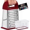 GORILLA GRIP XL 4-Sided Cheese Grater With Container, 100% BPA-Free Stainless Steel Box Graters, Parmesan Shredder, Grate Cheeses, Shred Veggies, Slip Resistant Handle, Dishwasher Safe Zester, Black(Red)