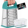 GORILLA GRIP XL 4-Sided Cheese Grater With Container, 100% BPA-Free Stainless Steel Box Graters, Parmesan Shredder, Grate Cheeses, Shred Veggies, Slip Resistant Handle, Dishwasher Safe Zester, Black(Turquoise)