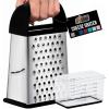 GORILLA GRIP XL 4-Sided Cheese Grater With Container, 100% BPA-Free Stainless Steel Box Graters, Parmesan Shredder, Grate Cheeses, Shred Veggies, Slip Resistant Handle, Dishwasher Safe Zester, Black(Black)