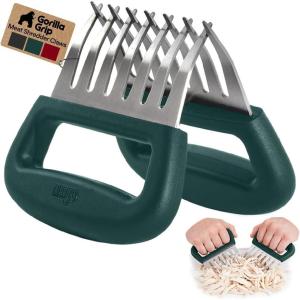 GORILLA GRIP BPA-Free Chicken Shredder Meat Claws, Sharp Stainless Steel Food Shredding Fork, Carve Turkey, Ham, Shred Pulled Pork, Stocking Stuffer Holiday Gift for Men, Kitchen Smoker BBQ Tool Black(Hunter Green)