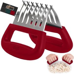 GORILLA GRIP BPA-Free Chicken Shredder Meat Claws, Sharp Stainless Steel Food Shredding Fork, Carve Turkey, Ham, Shred Pulled Pork, Stocking Stuffer Holiday Gift for Men, Kitchen Smoker BBQ Tool Black(Red)