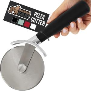 GORILLA GRIP BPA-Free Large Pizza Cutter Wheel, 9 Inch, Sharp Stainless Steel Blade, Slip Resistant Handle with Thumb Guard Protection, Slice Thick or Thin Pizzas, Pie, Pastries in Seconds, Black(Black)