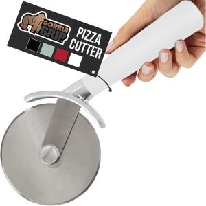 GORILLA GRIP BPA-Free Large Pizza Cutter Wheel, 9 Inch, Sharp Stainless Steel Blade, Slip Resistant Handle with Thumb Guard Protection, Slice Thick or Thin Pizzas, Pie, Pastries in Seconds, Black(White)