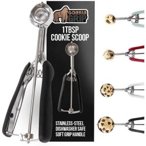 GORILLA GRIP BPA-Free Stainless Steel Cookie Scoop, 2 TBSP Scooper #40, Soft Grip Handle, Easy Food Release, Create Even Portion Sizes, Multipurpose Kitchen Melon Baller, Meatball Spring Scoops, Black(Black)