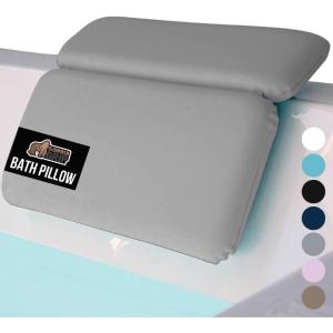 GORILLA GRIP Bath Pillow for Tub, Headrest for Neck and Back Support, Luxury Bathtub Pillows, Hot Tub Cushions, Bathroom Accessories for Women, Relaxing Spa Gifts for Mom Wife Girlfriend 2 Panel White(Gray)