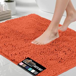 GORILLA GRIP Bath Rug Mat 36×24, Thick Absorbent Chenille, Quick Dry Microfiber Mats, Rubber Backing Washable Shower Floor Rugs, Bathmat Runner, US Designed Bathroom Home Decor Accessories Gray Beige(Coral)