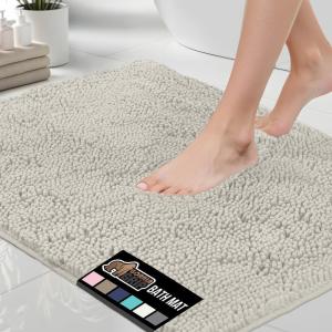 GORILLA GRIP Bath Rug Mat 36×24, Thick Absorbent Chenille, Quick Dry Microfiber Mats, Rubber Backing Washable Shower Floor Rugs, Bathmat Runner, US Designed Bathroom Home Decor Accessories Gray Beige(Dusty Cloud)