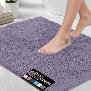 GORILLA GRIP Bath Rug Mat 36×24, Thick Absorbent Chenille, Quick Dry Microfiber Mats, Rubber Backing Washable Shower Floor Rugs, Bathmat Runner, US Designed Bathroom Home Decor Accessories Gray Beige(Light Purple)