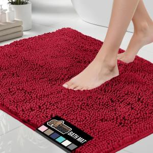 GORILLA GRIP Bath Rug Mat 36×24, Thick Absorbent Chenille, Quick Dry Microfiber Mats, Rubber Backing Washable Shower Floor Rugs, Bathmat Runner, US Designed Bathroom Home Decor Accessories Gray Beige(Red)