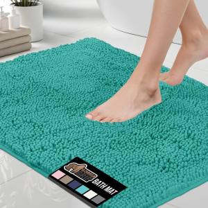 GORILLA GRIP Bath Rug Mat 36×24, Thick Absorbent Chenille, Quick Dry Microfiber Mats, Rubber Backing Washable Shower Floor Rugs, Bathmat Runner, US Designed Bathroom Home Decor Accessories Gray Beige(Turquoise)