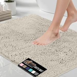 GORILLA GRIP Bath Rug Mat 36×24, Thick Absorbent Chenille, Quick Dry Microfiber Mats, Rubber Backing Washable Shower Floor Rugs, Bathmat Runner, US Designed Bathroom Home Decor Accessories Gray Beige(Ivory)
