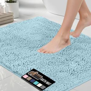 GORILLA GRIP Bath Rug Mat 36×24, Thick Absorbent Chenille, Quick Dry Microfiber Mats, Rubber Backing Washable Shower Floor Rugs, Bathmat Runner, US Designed Bathroom Home Decor Accessories Gray Beige(Sky)