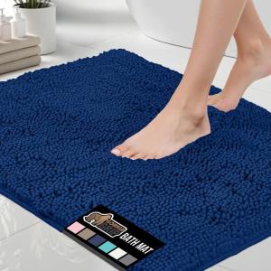 GORILLA GRIP Bath Rug Mat 36×24, Thick Absorbent Chenille, Quick Dry Microfiber Mats, Rubber Backing Washable Shower Floor Rugs, Bathmat Runner, US Designed Bathroom Home Decor Accessories Gray Beige(Royal Blue)