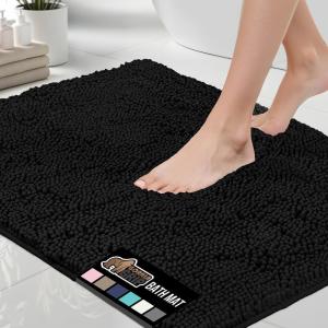 GORILLA GRIP Bath Rug Mat 36×24, Thick Absorbent Chenille, Quick Dry Microfiber Mats, Rubber Backing Washable Shower Floor Rugs, Bathmat Runner, US Designed Bathroom Home Decor Accessories Gray Beige(Black)