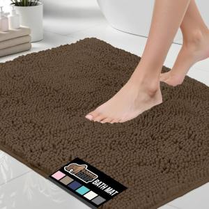 GORILLA GRIP Bath Rug Mat 36×24, Thick Absorbent Chenille, Quick Dry Microfiber Mats, Rubber Backing Washable Shower Floor Rugs, Bathmat Runner, US Designed Bathroom Home Decor Accessories Gray Beige(Brown)
