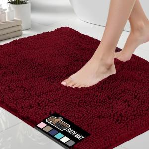 GORILLA GRIP Bath Rug Mat 36×24, Thick Absorbent Chenille, Quick Dry Microfiber Mats, Rubber Backing Washable Shower Floor Rugs, Bathmat Runner, US Designed Bathroom Home Decor Accessories Gray Beige(Burgundy)