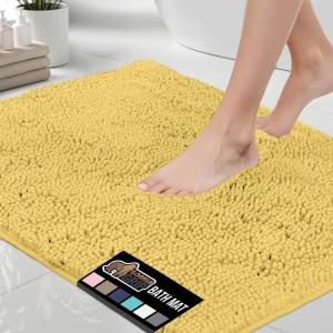GORILLA GRIP Bath Rug Mat 36×24, Thick Absorbent Chenille, Quick Dry Microfiber Mats, Rubber Backing Washable Shower Floor Rugs, Bathmat Runner, US Designed Bathroom Home Decor Accessories Gray Beige(Yellow)