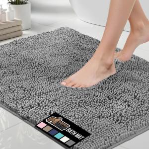 GORILLA GRIP Bath Rug Mat 36×24, Thick Absorbent Chenille, Quick Dry Microfiber Mats, Rubber Backing Washable Shower Floor Rugs, Bathmat Runner, US Designed Bathroom Home Decor Accessories Gray Beige(Grey)