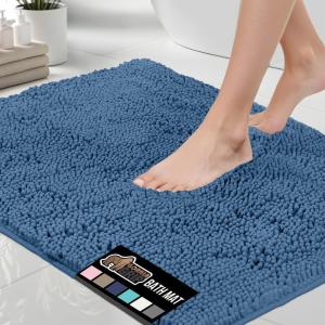 GORILLA GRIP Bath Rug Mat 36×24, Thick Absorbent Chenille, Quick Dry Microfiber Mats, Rubber Backing Washable Shower Floor Rugs, Bathmat Runner, US Designed Bathroom Home Decor Accessories Gray Beige(Blue)