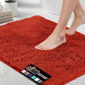 GORILLA GRIP Bath Rug Mat 36×24, Thick Absorbent Chenille, Quick Dry Microfiber Mats, Rubber Backing Washable Shower Floor Rugs, Bathmat Runner, US Designed Bathroom Home Decor Accessories Gray Beige(Sunset Orange)