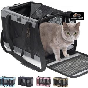 GORILLA GRIP Cat Carrier Travel Bag Up to 15 Lbs, Soft Collapsible Small Dog Carriers, Top and Side Entry Breathable Mesh, Grip Feet on Underside, Cozy Washable Waterproof Pad, Portable Kennel, Gray(Gray)