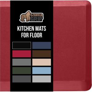 GORILLA GRIP Comfortable Cushioned Kitchen Mats for Floor, Waterproof and Stain Resistant Soft Top, 3/4 Inch Thick Ergonomic Standing Desk Anti Fatigue Mat, Foam Supports Ankles and Feet, 20×32, Grey(Red)