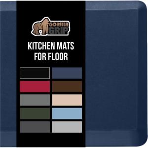 GORILLA GRIP Comfortable Cushioned Kitchen Mats for Floor, Waterproof and Stain Resistant Soft Top, 3/4 Inch Thick Ergonomic Standing Desk Anti Fatigue Mat, Foam Supports Ankles and Feet, 20×32, Grey(Navy)