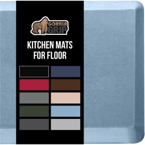 GORILLA GRIP Comfortable Cushioned Kitchen Mats for Floor, Waterproof and Stain Resistant Soft Top, 3/4 Inch Thick Ergonomic Standing Desk Anti Fatigue Mat, Foam Supports Ankles and Feet, 20×32, Grey(Sky Blue)