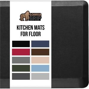GORILLA GRIP Comfortable Cushioned Kitchen Mats for Floor, Waterproof and Stain Resistant Soft Top, 3/4 Inch Thick Ergonomic Standing Desk Anti Fatigue Mat, Foam Supports Ankles and Feet, 20×32, Grey(Black)