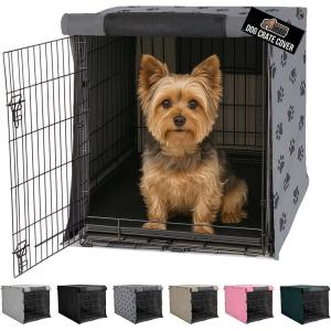 GORILLA GRIP Dog Crate Covers Compatible with Amazon Basics Dog Crates, All Sides Open, Privacy Cover Fits 36″ Wire Kennel, Breathable Mesh Windows, Light Reducing Puppy Training Cage Topper, Black(Gray Black Paw)