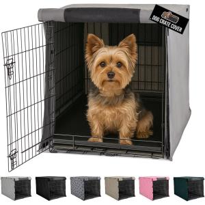 GORILLA GRIP Dog Crate Covers Compatible with Amazon Basics Dog Crates, All Sides Open, Privacy Cover Fits 36″ Wire Kennel, Breathable Mesh Windows, Light Reducing Puppy Training Cage Topper, Black(Gray)