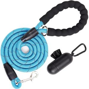 GORILLA GRIP Dog Leash, Heavy Duty Reflective Rope Leashes for Large, Medium, Small Breed Dogs, Puppy Training Essential for Walks, Hikes, Soft Handle, Rotating Metal Clip, Waste Bag Dispenser, Blue(Blue)
