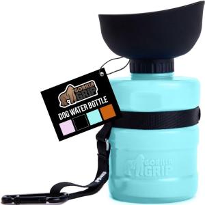 GORILLA GRIP Dog Water Bottle, Portable Water Bowl Dispenser for Dogs, 20 oz Leak Proof Pet Travel Squeeze Bottles Food Grade Silicone, Pet Stocking to Go Puppy Essentials, Turquoise(Turquoise)