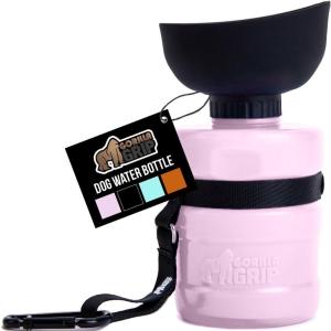 GORILLA GRIP Dog Water Bottle, Portable Water Bowl Dispenser for Dogs, 20 oz Leak Proof Pet Travel Squeeze Bottles Food Grade Silicone, Pet Stocking to Go Puppy Essentials, Turquoise(Pink)