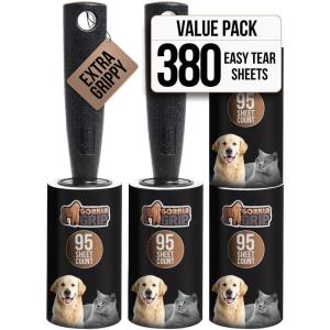 GORILLA GRIP Extra Grippy Lint Rollers, 380 Large Easy Tear Sheets, 2 Comfort Handles + 4 Refillable Rolls Included, Pet Hair Remover Brush, Clothes Furniture, Dog, Cat Animal Friendly Reusable Roller(2 Rollers + 2 Refills)