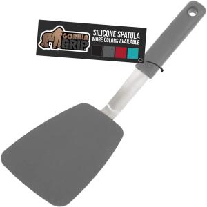 GORILLA GRIP Food Grade Flexible Silicone Spatula, Heat Resistant Head for Nonstick Frying Pan, Patented Soft Rubber Handle for Comfort, Non-Scratch Kitchen Turner, Flip Eggs Burgers, 11.6 in, Black(Gray)