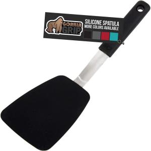 GORILLA GRIP Food Grade Flexible Silicone Spatula, Heat Resistant Head for Nonstick Frying Pan, Patented Soft Rubber Handle for Comfort, Non-Scratch Kitchen Turner, Flip Eggs Burgers, 11.6 in, Black(Black)