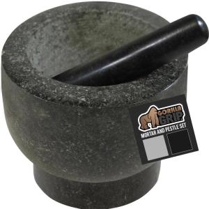 GORILLA GRIP Heavy Duty Mortar and Pestle Set with Slip Resistant Base, 100% Granite Stone Molcajete Guacamole Bowl, Grind Seeds, Garlic, Herb, Kitchen Muddler, Christmas Gifts for Chefs, 1.5 Cup Gray(Polished Black)