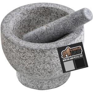 GORILLA GRIP Heavy Duty Mortar and Pestle Set with Slip Resistant Base, 100% Granite Stone Molcajete Guacamole Bowl, Grind Seeds, Garlic, Herb, Kitchen Muddler, Christmas Gifts for Chefs, 1.5 Cup Gray(Unpolished Gray)