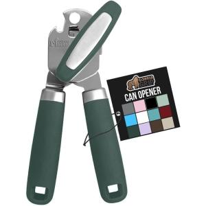 GORILLA GRIP Heavy Duty Stainless Steel Smooth Edge Manual Can Opener, Soft Comfortable Handle, Large Handheld Turn Knob, Built-In Bottle Openers, US Designed, Holiday Prep Kitchen Essential, Black(Hunter Green)