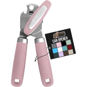 GORILLA GRIP Heavy Duty Stainless Steel Smooth Edge Manual Can Opener, Soft Comfortable Handle, Large Handheld Turn Knob, Built-In Bottle Openers, US Designed, Holiday Prep Kitchen Essential, Black(Pink)