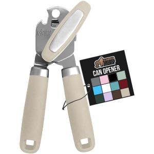 GORILLA GRIP Heavy Duty Stainless Steel Smooth Edge Manual Can Opener, Soft Comfortable Handle, Large Handheld Turn Knob, Built-In Bottle Openers, US Designed, Holiday Prep Kitchen Essential, Black(Almond)