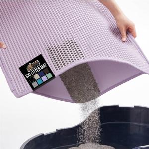 GORILLA GRIP Honeycomb Cat Litter Box Mat, Two Layer Trapping Waste Mats, Soft On Paws, Litter Box Supplies and Essentials for Indoor Cats, Traps Excess, Water Resistant for Floors, 30×24 Gray(Purple)