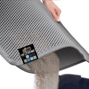 GORILLA GRIP Honeycomb Cat Litter Box Mat, Two Layer Trapping Waste Mats, Soft On Paws, Litter Box Supplies and Essentials for Indoor Cats, Traps Excess, Water Resistant for Floors, 30×24 Gray(Gray)