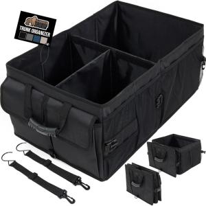 GORILLA GRIP Large Capacity Sturdy Trunk Storage Organizer, Slip and Water Resistant Collapsible Organization Container, Holiday Gifts for Men, Women, Multi Compartment Car or SUV Accessories, Black(Black)